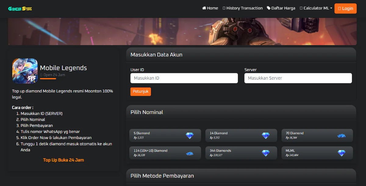 Source Code Top Up Game Gratis Tampilan Modern